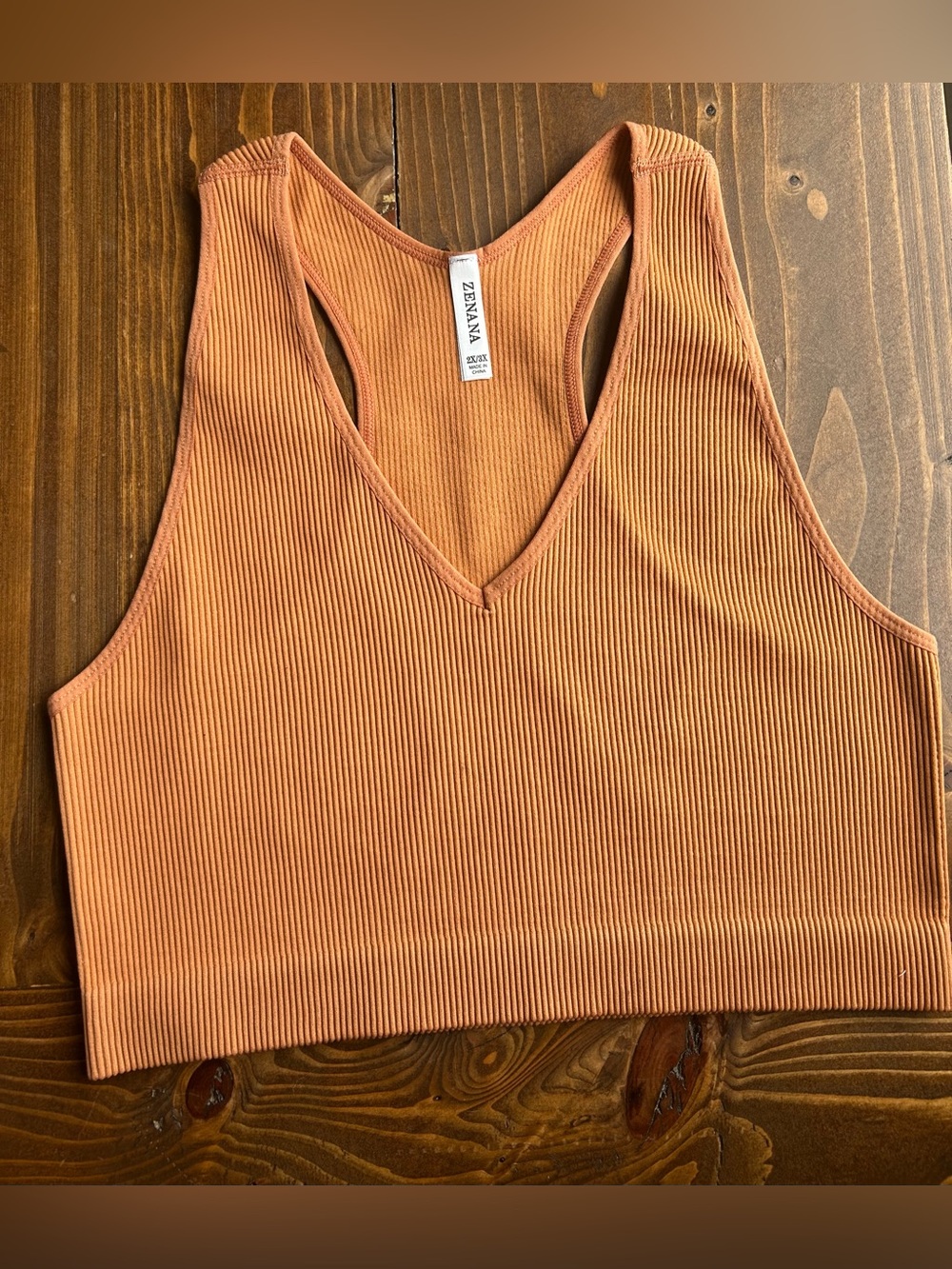 Zenana Outfitters Ribbed Racerback Crop Top - Rust Orange
